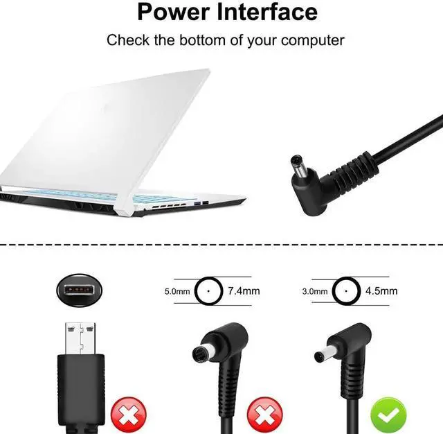 Alt view image 2 of 7 - 240W 20V 12A Laptop AC Charger, 4.5x3.0mm Tip Power Adapter Compatible with MSI Delta 15 A5EFK 15001, GS66 GF66 GF76 GL66 GL76 12U, Sword 15, Crosshair 17 15 R6E Intel 12th Gen Gaming Notebooks