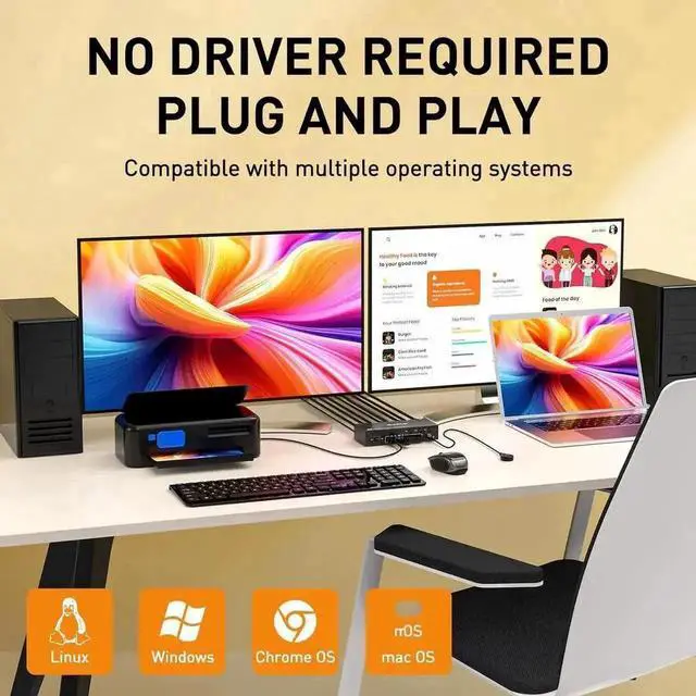 Alt view image 7 of 7 - Vszerda 3-Port Dual DP KVM Switch, 8K@30Hz 4K@60Hz, USB3.0, Wired Remote Included