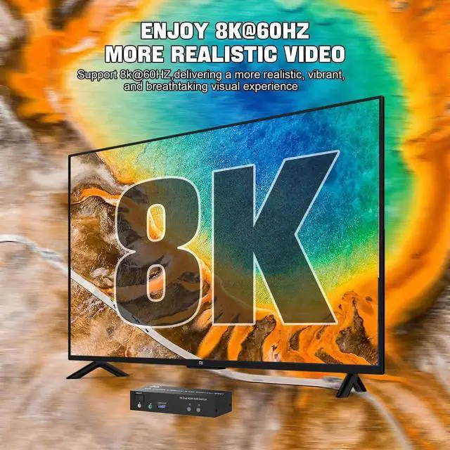 Alt view image 4 of 7 - Vszerda 2 Port Dual Monitor HDMI KVM Switch, 8K@60Hz USB3.0 KVM Switcher with Audio & Mic for 2 PCs Share 2 Monitors Keyboard Mouse