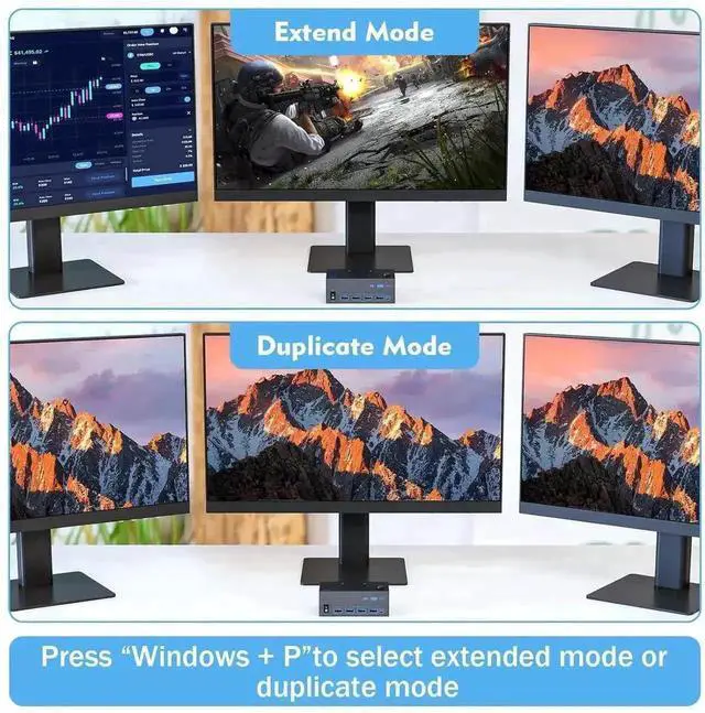 Alt view image 4 of 7 - Vszerda 2 Port Triple Monitor KVM Switch (1HDMI+2DP), 8K@60Hz USB3.0 KVM Switcher with 4 USB Ports, 2 USB Cables, Power Adapter & Wired Controller for 2 PCs Share 3 Displays