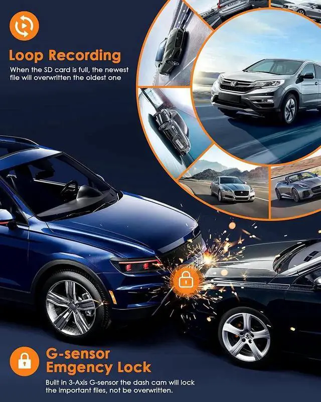 Alt view image 6 of 6 - Vszerda 4K Dual Dash Cam Front & Cabin, 2160P Front + 1080P Interior IR Night Vision Car Camera with 64GB TF Card, Wide Angle Mini Driving Recorder with Parking Mode for Taxi & Private Car
