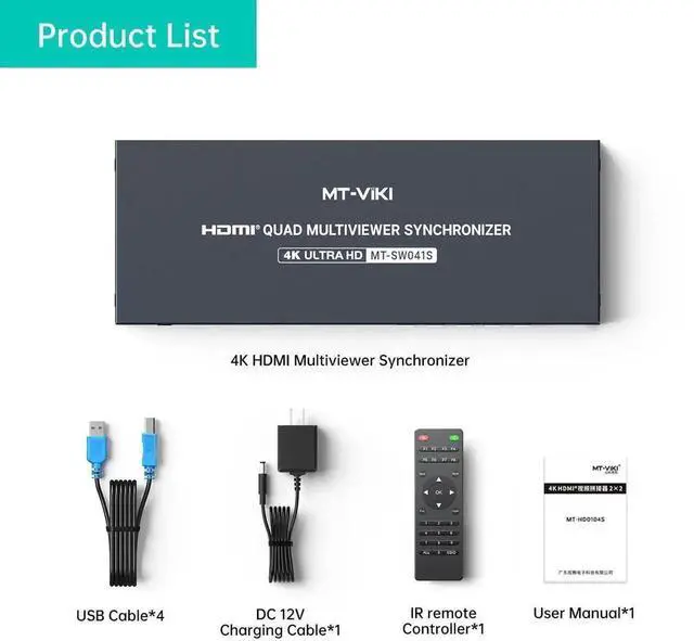 Alt view image 4 of 6 - Vszerda MT-VIKI 4-Port Quad HDMI KVM Multiviewer, 4K Resolution, PIP & POP Borderless Multi-View, Built-in 3.5mm Audio Jack