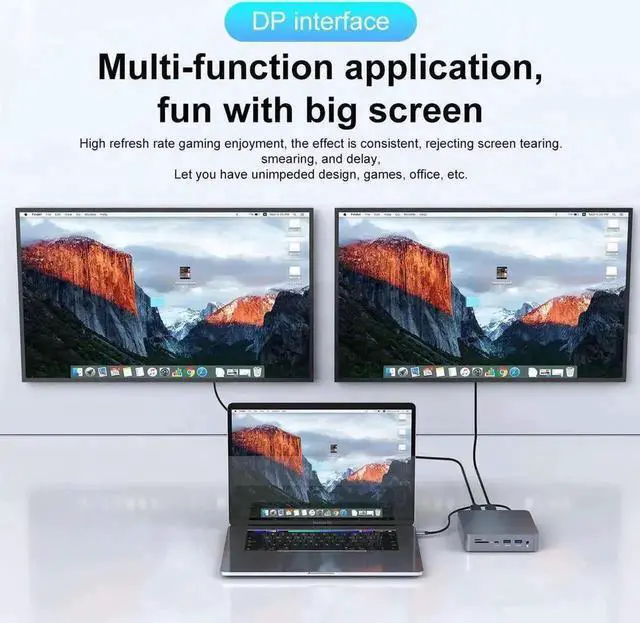Alt view image 2 of 7 - 17-in-1 USB C Triple Display Docking Station Multiport Hub Adapter, Dual DP 4K + Single HDMI 4K + VGA 1080P, Gigabit Ethernet, USB3.0 & USB2.0 Ports, 100W PD Pass-Through Charging, SD TF Card Reader,