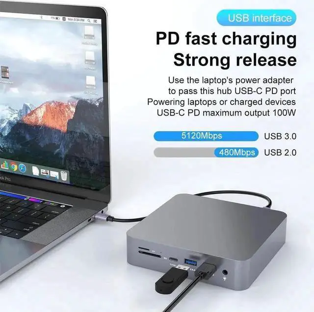 Alt view image 4 of 7 - 17-in-1 USB C Triple Display Docking Station Multiport Hub Adapter, Dual DP 4K + Single HDMI 4K + VGA 1080P, Gigabit Ethernet, USB3.0 & USB2.0 Ports, 100W PD Pass-Through Charging, SD TF Card Reader,