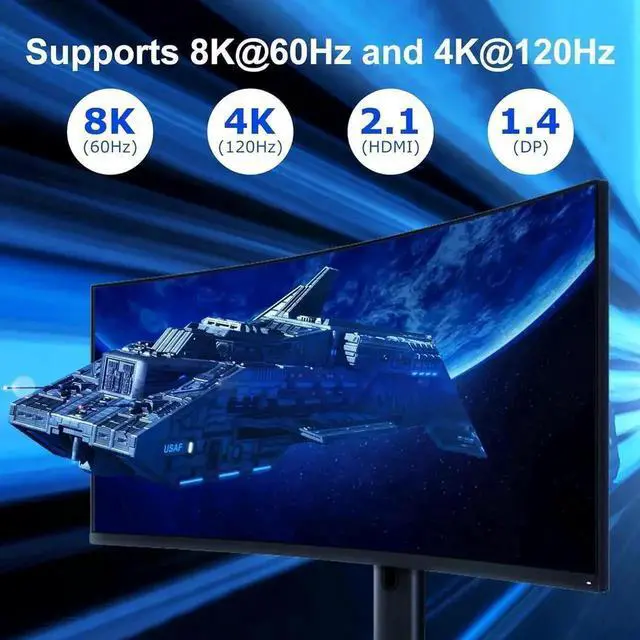 Alt view image 7 of 7 - Vszerda 2 Port Triple Monitor 1HDMI+2DP KVM Switch, 8K@60Hz 4K@144Hz USB3.0 KVM Switcher with Audio & Mic, 3 USB Ports for 2 PCs Share 3 Displays, Support Extend & Mirror Mode