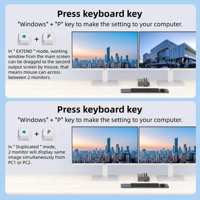 Alt view image 2 of 7 - Vszerda 2 Port Dual Monitor USB-C & HDMI KVM Switch 4K@60Hz, USB 3.0 Type-C KVM Switcher for 2 PCs Share Dual Displays, Keyboard & Mouse