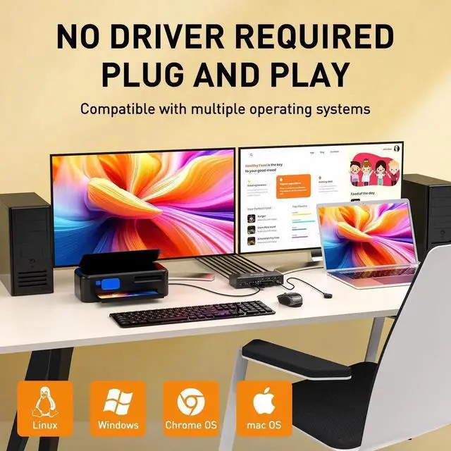 Alt view image 3 of 7 - Vszerda 3 Port Dual Monitor DP KVM Switch 8K@60Hz, 3 PCs Share 2 DP Screens, USB 3.0 KVM Switch for Keyboard Mouse Sharing