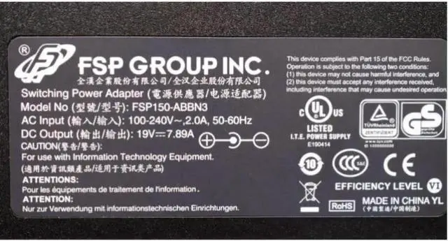 Alt view image 2 of 2 - Vszerda 150W 19V 7.89A AC DC Power Adapter FSP150-ABBN3, 5.5x2.5mm DC Tip Charger Compatible with CYBERPOWER TRACER III 15 Mechanical NFSV1511 Gaming Laptop Power Supply