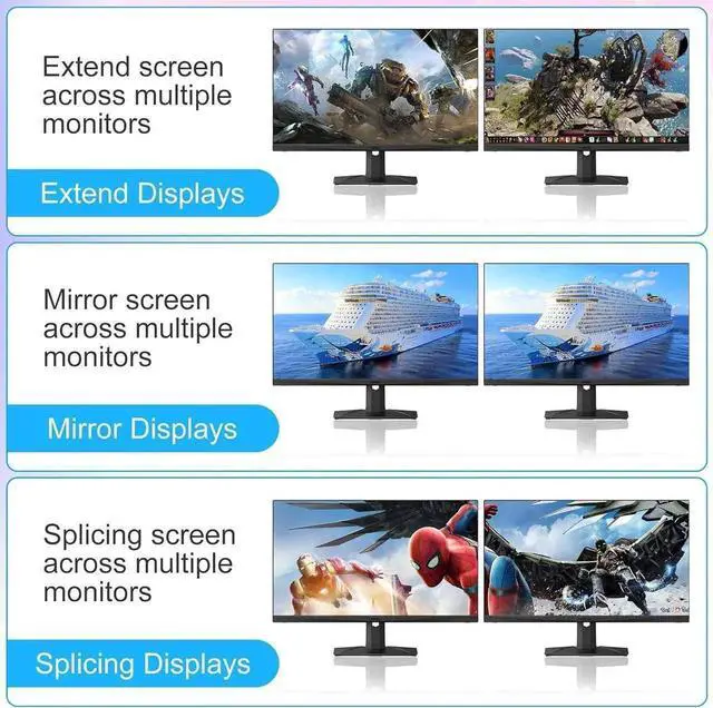 Alt view image 2 of 7 - Vszerda 4 Port Dual Monitor DP+HDMI Hybrid KVM Switch 4K@60Hz USB 3.0, Audio & Mic Jack, 3 USB 3.0 Ports for 4 PCs Share 2 Displays