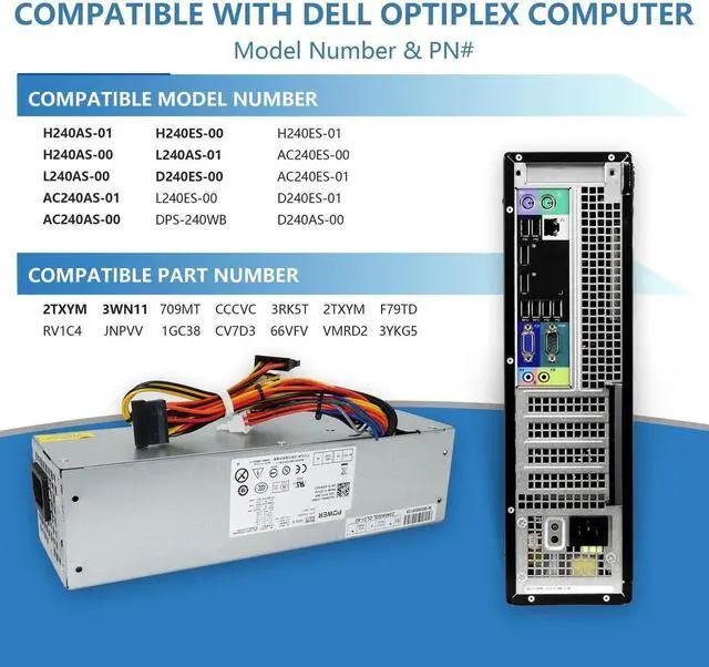 Alt view image 2 of 7 - 240W SFF Power Supply Replacement H240AS-01 H240AS-00 L240AS-00 2TXYM 3WN11 CCCVC 3RK5T AC240AS-00 D240ES-00 Compatible with Dell Optiplex 390 790 960 990 3010 7010 9010 Small Form Factor Desktop