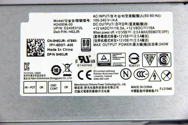 Alt view image 3 of 7 - New 240W SFF Replacement Power Supply PSU Compatible with Dell Optiplex 3040 3046 3250 3650 3656 5040 7040 Small Form Factor, B240NM-00 D240EPN-00 AC240EM-00 L240EPM-00 L240AM-00 H240EM-00, P/N THRJK