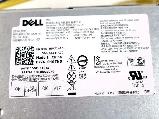 Alt view image 2 of 4 - New 240W SFF Power Supply H62JR B240NM-00 HU240AM-00 AC240EM-00 THRJK 4GTN5 4R1KT D7GX8 HGRMH 2P1RD 3RK5T 6WX7D 0M1C3 J1J77 RKTF0 20WFG RWMNY Compatible with Dell Optiplex 3040 3650 3656 5040 7040 Sma