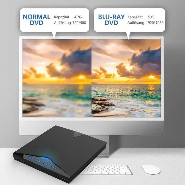 Alt view image 7 of 7 - Vszerda 7-in-1 Slim Portable 3D External Blu Ray Burner USB3.0 Type-C BD CD DVD RW Reader Writer Compatible with Windows MacBook Desktop PC