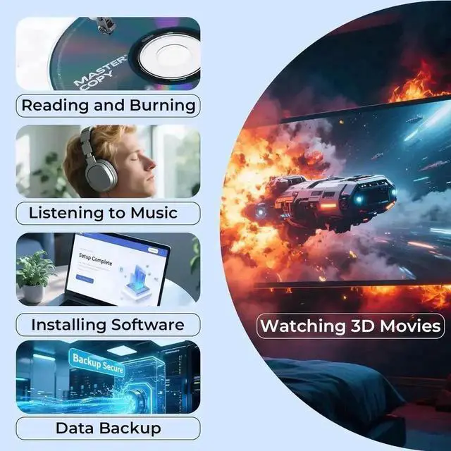 Alt view image 4 of 7 - Vszerda Portable 3D External Blu Ray Burner USB3.0 Type-C BD CD DVD RW Optical Drive, Supports 50GB Disc Read Write Compatible with Windows XP/7/8/10/11 Mac OS Laptop Desktop Mac