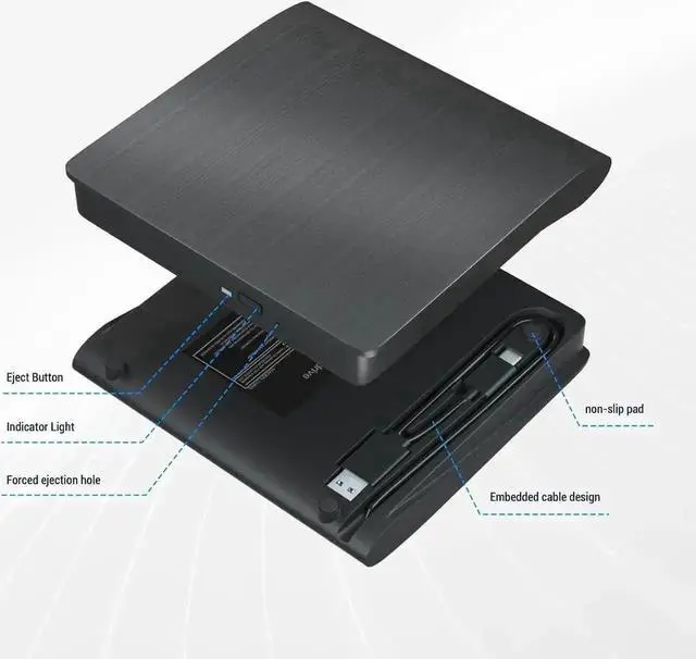 Alt view image 2 of 7 - Vszerda USB 3.0 Type-C Slim Portable External 3D Blu-ray BD CD DVD RW Burner Optical Drive Compatible with Laptop Desktop Mac Windows XP/7/8/10/11 MacOS