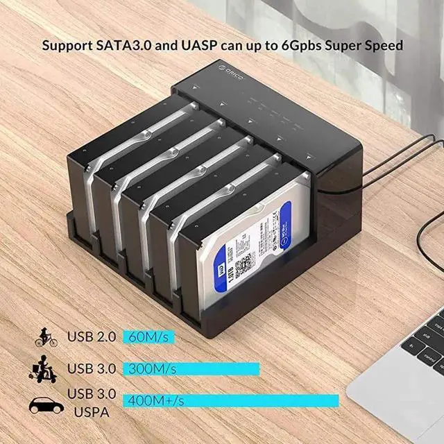 Alt view image 3 of 7 - Vszerda USB 3.0 to SATA 5-Bay Hard Drive Docking Station with Offline Clone Function, Supports 2.5/3.5 Inch HDD SSD, Up to 10TB per Drive