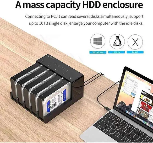 Alt view image 5 of 7 - Vszerda USB 3.0 to SATA 5-Bay Hard Drive Docking Station with Offline Clone Function, Supports 2.5/3.5 Inch HDD SSD, Up to 10TB per Drive