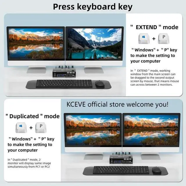 Alt view image 6 of 7 - Vszerda 2x2 Dual Monitor DP+HDMI KVM Switch 8K@60Hz, USB 3.0 KVM Switcher for 2 PCs Share Dual Displays Keyboard Mouse