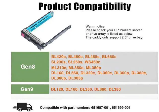 Alt view image 2 of 5 - Vszerda 10-Pack 2.5" SSD Hard Drive Tray Caddy 651687-001 651699-001 Hard Disk Bracket Compatible with HP Proliant Gen8 Gen9 DL380 DL380p DL560 ML310e ML350e ML350p DL120 DL160 DL350 DL360 Servers