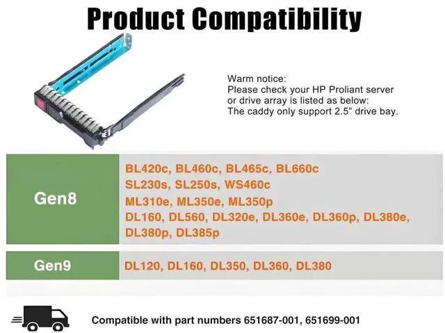 Alt view image 3 of 5 - Vszerda 10-Pack 2.5" SFF Hard Drive Tray Caddy 651687-001 / 651699-001, Hot-Swap HDD Bracket Compatible with HPE ProLiant Gen8 Gen9 Servers
