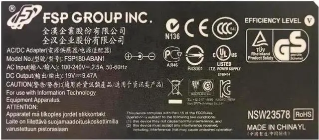 Alt view image 2 of 2 - Vszerda 19V 9.47A 180W AC DC Power Adapter 5.5x2.5mm DC Plug Replacement for FSP FSP180-ABAN2 FSP180-ABAN1 180W Laptop Charger