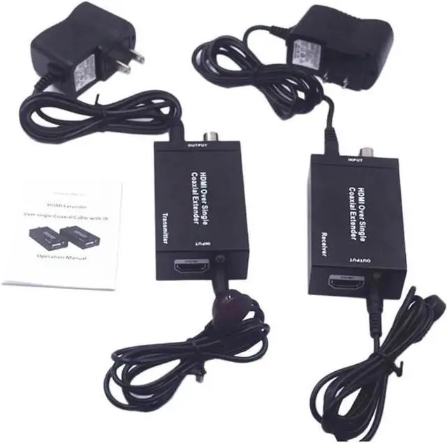 Alt view image 2 of 6 - Vszerda 1080P HDMI Over Single Coaxial Extender Transmitter Receiver Kit, IR Remote Control Support, Max 100m Transmission Distance via Coax Cable