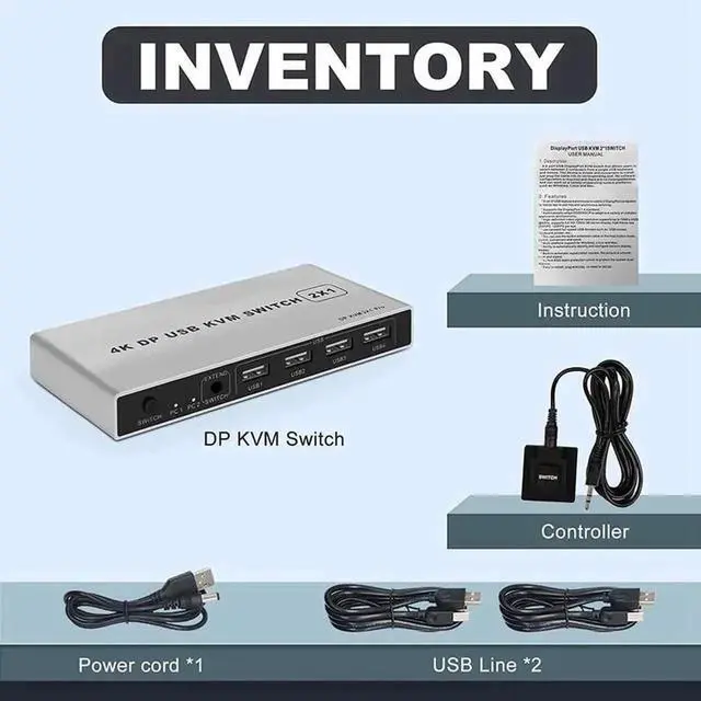 Alt view image 5 of 6 - Vszerda 2 Port DP 1.4 KVM Switch 2 In 1 Out, 8K@60Hz & 4K@60Hz Supported, USB Sharing for Keyboard Mouse Printer, USB Power Cable Included