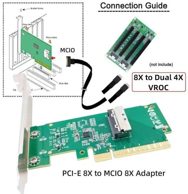 Alt view image 2 of 7 - Vszerda PCIe 5.0 x8 to MCIO 8i (SFF-TA-1016) Adapter, 74Pin Mini Cool Edge IO Female PCI Expansion Card for Server/Storage/NAS
