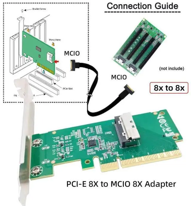 Alt view image 4 of 7 - Vszerda PCIe 5.0 x8 to MCIO 8i (SFF-TA-1016) Adapter, 74Pin Mini Cool Edge IO Female PCI Expansion Card for Server/Storage/NAS