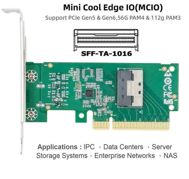 Alt view image 7 of 7 - Vszerda PCIe 5.0 x8 to MCIO 8i (SFF-TA-1016) Adapter, 74Pin Mini Cool Edge IO Female PCI Expansion Card for Server/Storage/NAS