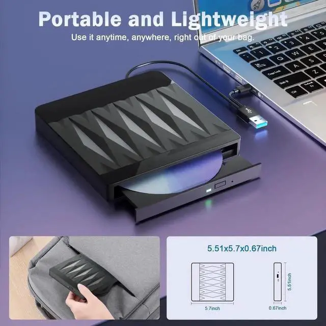 Alt view image 3 of 7 - Vszerda Portable 3D External Blu Ray Burner USB3.0 Type-C BD DVD CD RW Optical Drive, Supports 50G Disc Read & Write Compatible with Windows Mac OS Linux Laptop Desktop PC