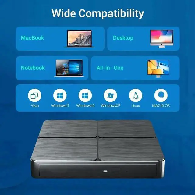 Alt view image 7 of 7 - Vszerda Slim Portable 3D External Blu Ray Drive USB3.0 Type-C BD DVD CD Reader Writer Burner Compatible with Windows XP/7/8/10/11 Mac OS Laptop Desktop PC