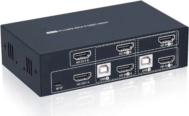 Alt view image 5 of 5 - Vszerda 2 Port Dual Monitor HDMI KVM Switch 4K@30Hz, 2 USB2.0 Hub, Hotkey Switch, No Power Adapter, 4 HDMI Cables Included