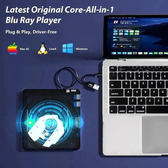 Alt view image 3 of 7 - Vszerda 5-in-1 Slim Portable 3D External Blu Ray Burner USB3.0 Type-C BD DVD CD RW Reader Writer with SD TF Card Slots Compatible with Windows Laptop Desktop PC