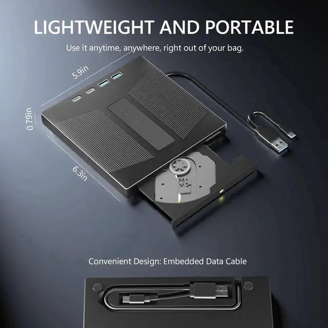 Alt view image 3 of 7 - Vszerda 7-in-1 External Blu Ray Burner USB3.0 Type-C Optical Drive with SD TF Card Reader, Supports 100G BDXL Disc R/W Compatible with Windows Mac OS Linux Laptop Desktop PC