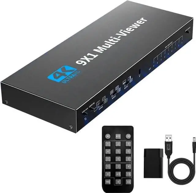 Main image of Vszerda 9×1 Seamless HDMI Multi-Viewer Switch 9 In 1 Out, 10 Display Modes, IR Remote, 4K@30Hz & 1080P for Security Cameras