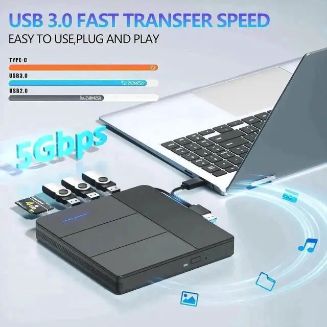 Alt view image 2 of 7 - 7-in-1 Multifunctional External Blu Ray Burner with 4 USB Ports & SD TF Card Reader, Supports 100G BDXL Disc Read Write, USB3.0 Type-C Optical Drive Compatible with Windows XP/7/8/10/11 Linux Mac OS L