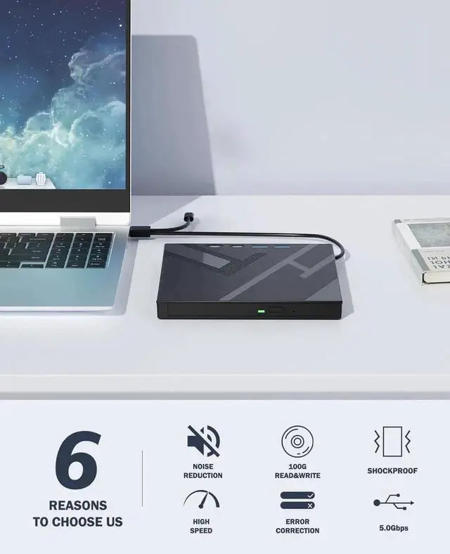 Alt view image 2 of 7 - Vszerda 7-in-1 Multifunctional External Blu Ray Burner USB3.0 Type-C Optical Drive with SD TF Card Reader, Supports 100G BDXL Disc Read & Write Compatible with Windows Linux Mac OS Laptop Desktop PC