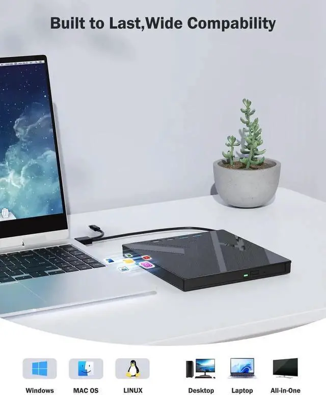 Alt view image 5 of 7 - Vszerda 7-in-1 Multifunctional External Blu Ray Burner USB3.0 Type-C Optical Drive with SD TF Card Reader, Supports 100G BDXL Disc Read & Write Compatible with Windows Linux Mac OS Laptop Desktop PC