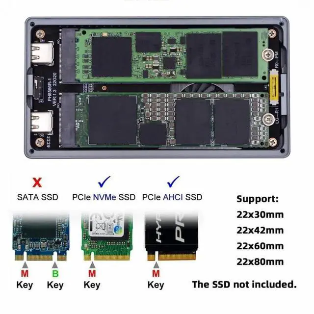 Alt view image 2 of 7 - Vszerda 20Gbps USB-C Dual M-Key NVMe RAID Enclosure with Cooling Fan, Support RAID0/RAID1/JBOD/BIG Mode