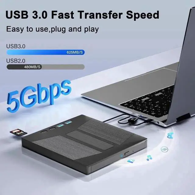 Alt view image 6 of 7 - 7-in-1 External Blu-Ray Drive, USB3.0 & Type-C Portable BD/DVD/CD RW Burner with SD/TF Card Reader, Supports 100G Large Capacity Disc Read & Write, Compatible with Windows XP/7/8/10/11 & Mac Laptops D