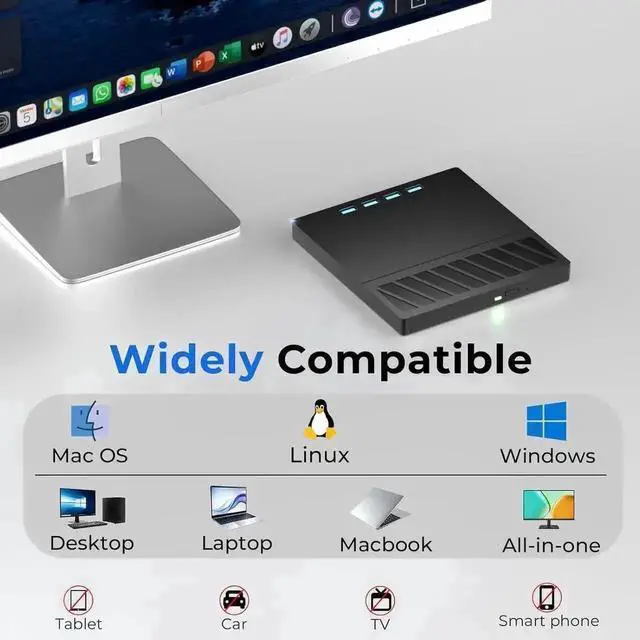 Alt view image 2 of 7 - Vszerda 7 in 1 External 3D Blu Ray Burner USB3.0 Type-C Optical Drive with 4 USB-A Ports SD TF Card Reader, Supports 50G BD Disc Writing Compatible with Windows Linux Mac OS Laptop Desktop PC