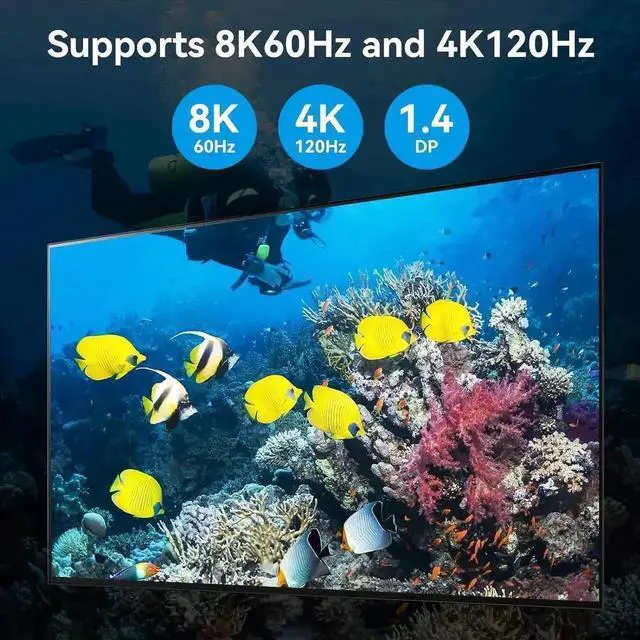 Alt view image 3 of 7 - Vszerda 2-Port Triple DP KVM Switch DP1.4, 8K@60Hz 4K@120Hz, 4 USB3.0 Ports, 12V DC Adapter & 2 USB Cables Included