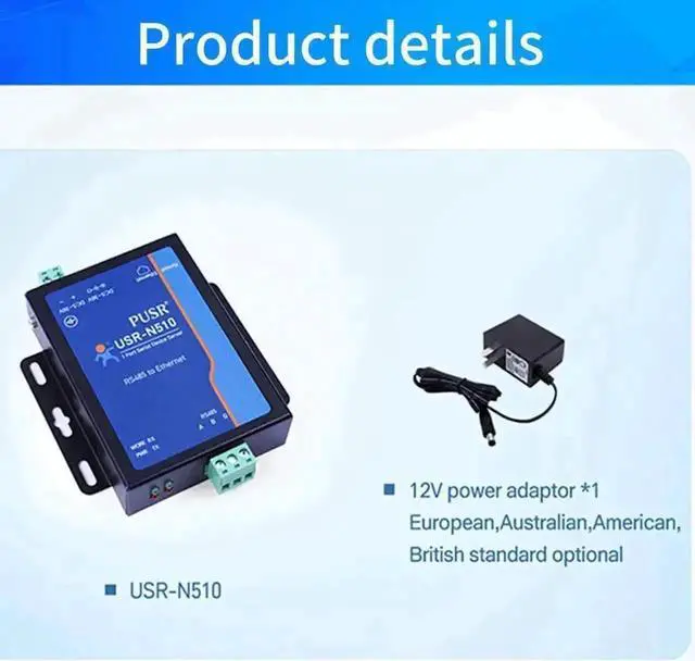 Alt view image 6 of 7 - Vszerda New Version USR-N510 (H7-4) 1-Port RS485 to Ethernet Serial Device Server Modbus RTU to TCP Converter with 12V Power Adapter