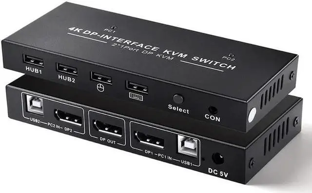 Main image of Vszerda 2 Port 2 In 1 Out DP 1.2 KVM Switch 4K@60Hz, USB Sharing for Keyboard & Mouse, Single DisplayPort Monitor Control for 2 PCs