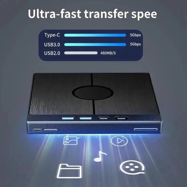 Alt view image 7 of 7 - 7 in 1 Multifunctional External Blu Ray Burner USB3.0 Type-C Optical Drive with SD TF Card Reader, Supports 100G BDXL Disc Read Write Compatible with Windows XP/7/8/10/11 Mac OS Laptop Desktop PC