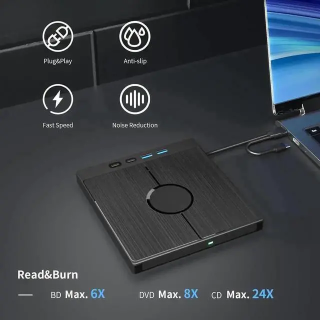 Alt view image 6 of 7 - 7 in 1 Multifunctional External Blu Ray Burner USB3.0 Type-C Optical Drive with SD TF Card Reader, Supports 100G BDXL Disc Read Write Compatible with Windows XP/7/8/10/11 Mac OS Laptop Desktop PC