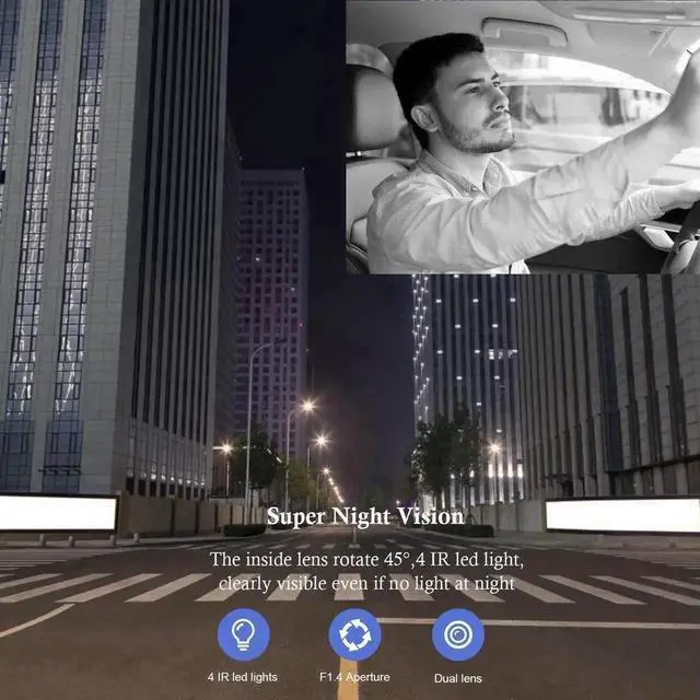 Alt view image 6 of 7 - Vszerda Upgraded Dual Lens Car Dash Cam, Front & Cabin FHD 1080P Dual Recording with IR Night Vision, Loop Recording, G-Sensor & Parking Monitor for Cars & Taxis