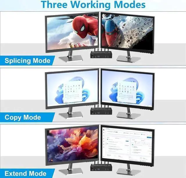 Alt view image 4 of 7 - Vszerda 2 Port Dual Monitor DP 1.4 KVM Switch, 8K@60Hz 4K@144Hz USB3.0 KVM Switcher with Audio & Mic, 3 USB Ports for 2 PCs Share 2 Screens, Support Extend & Mirror Display