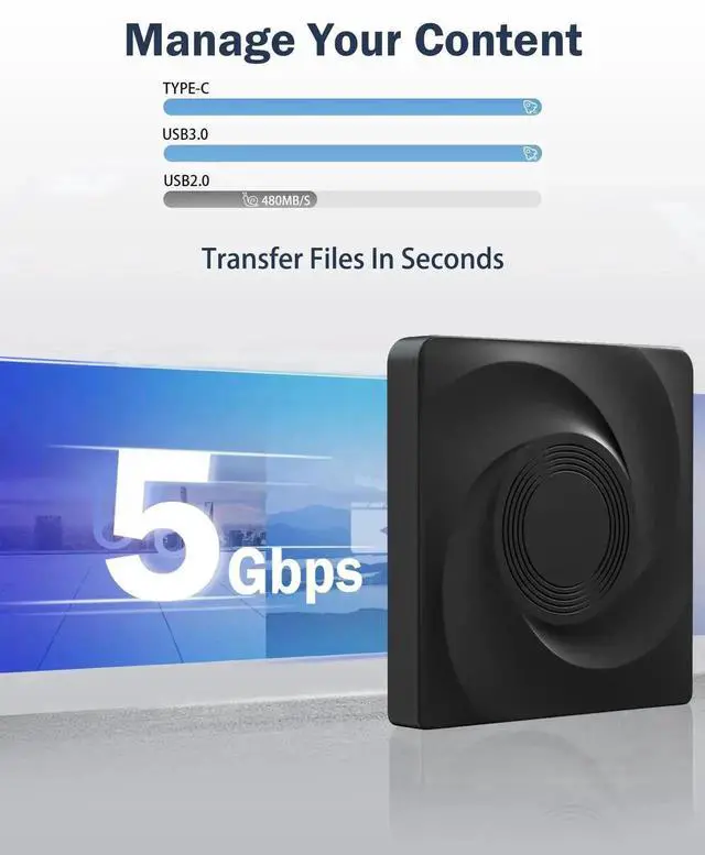 Alt view image 3 of 7 - Vszerda Portable External Blu Ray Burner USB3.0 Type-C Slim BD DVD CD RW Optical Drive Compatible with Windows Mac OS Linux Laptop Desktop PC